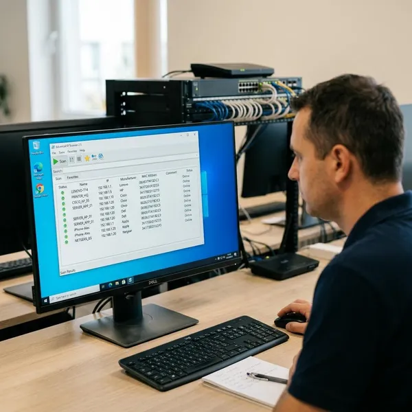 How do you scan a network with Advanced IP Scanner?
